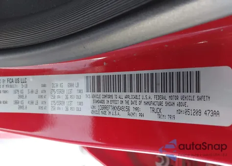 2019 Ram 1500 Big Horn/Lone Star 4X2 5'7 Box from USA, damaged, VIN 1C6RREFT0KN549156